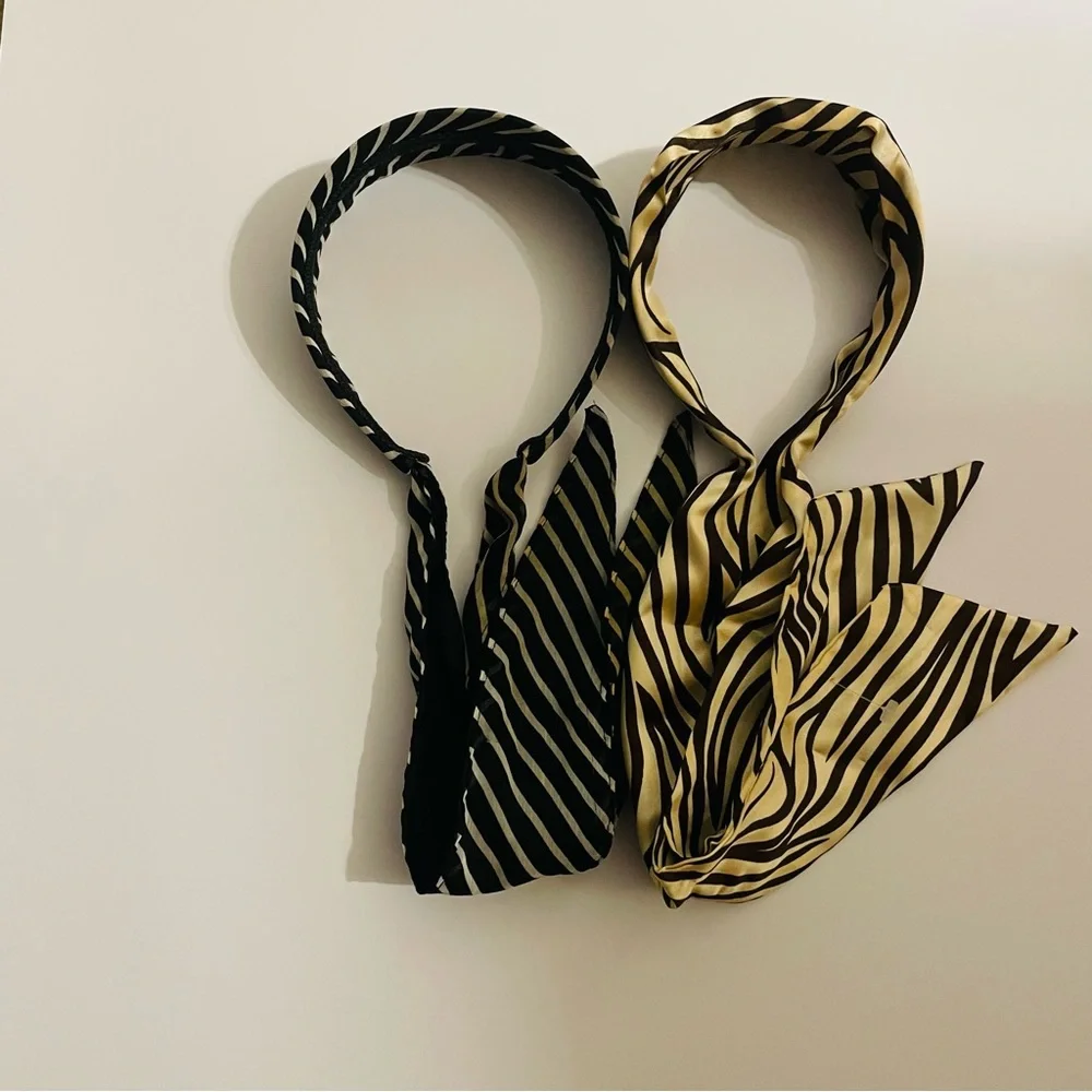NEW Two Headbands Tie Back Black and Tan